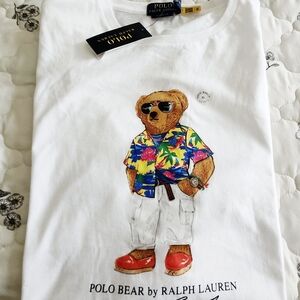 Ralph Lauren White Tee with Colorful Polo Bear Graphic